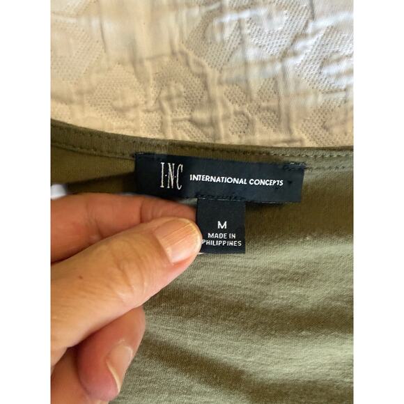 INC International Concepts Wrap/Ruched Olive Green V-Neck Top - Medium - Picture 5 of 5